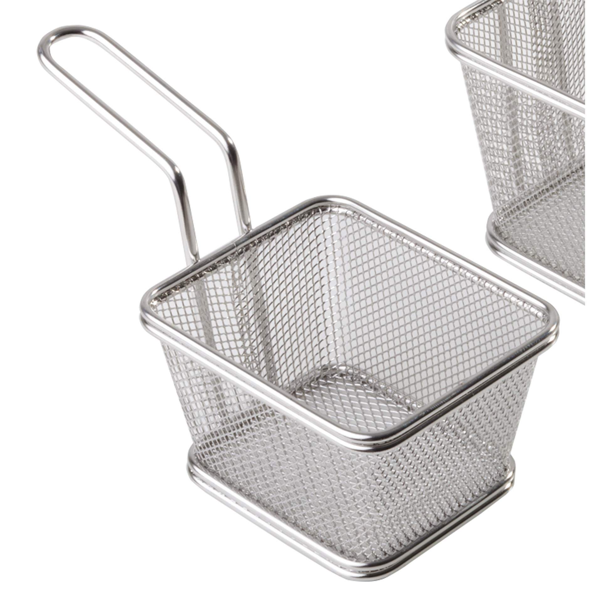 Servier-Frittierkorb - Mini-Edestahlkörbchen - Serie Snack Holder - silberoptik - rechteckig - Abm. 10,0 x 8,5 x 6,5 cm - Edelstahl - 40620-B