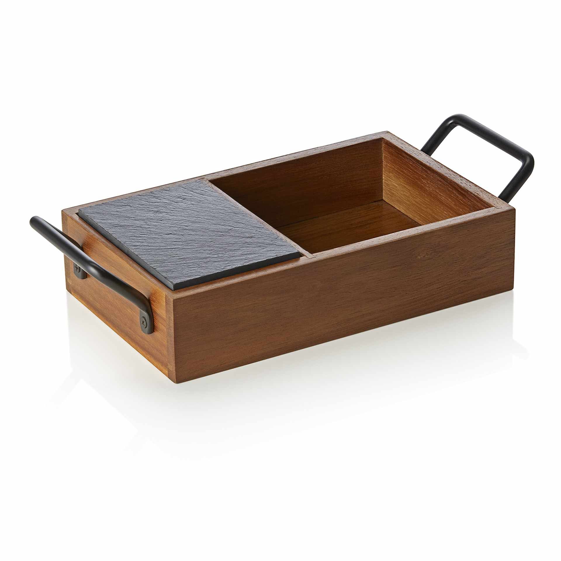 Naturschieferplatten - Serie Slate & Serve - Abm. 24 x 15 x 5,5 cm - Naturschiefer / Akazienholz