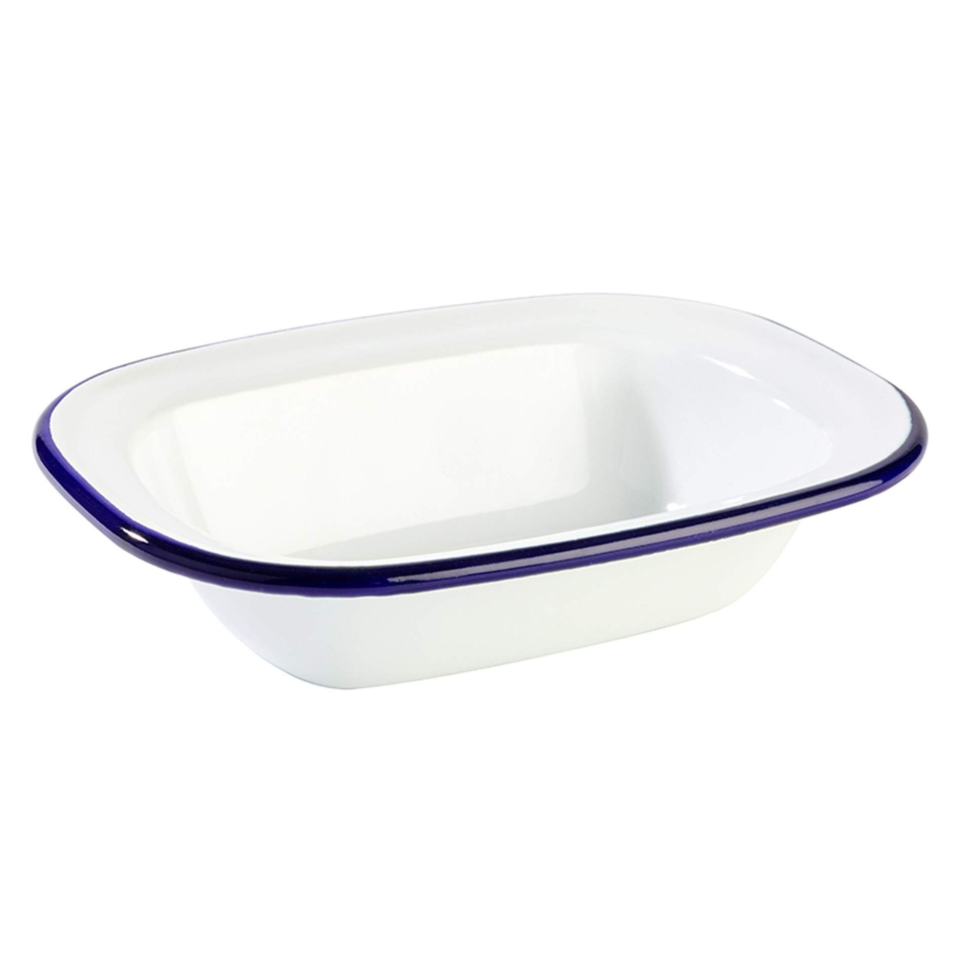 Schale - emaillierter Stahl - Serie Enamelware - weiß / blau - Abm. 16 x 12 x 3,5 cm - Inhalt 0,20 l - Stahl - 40667-B