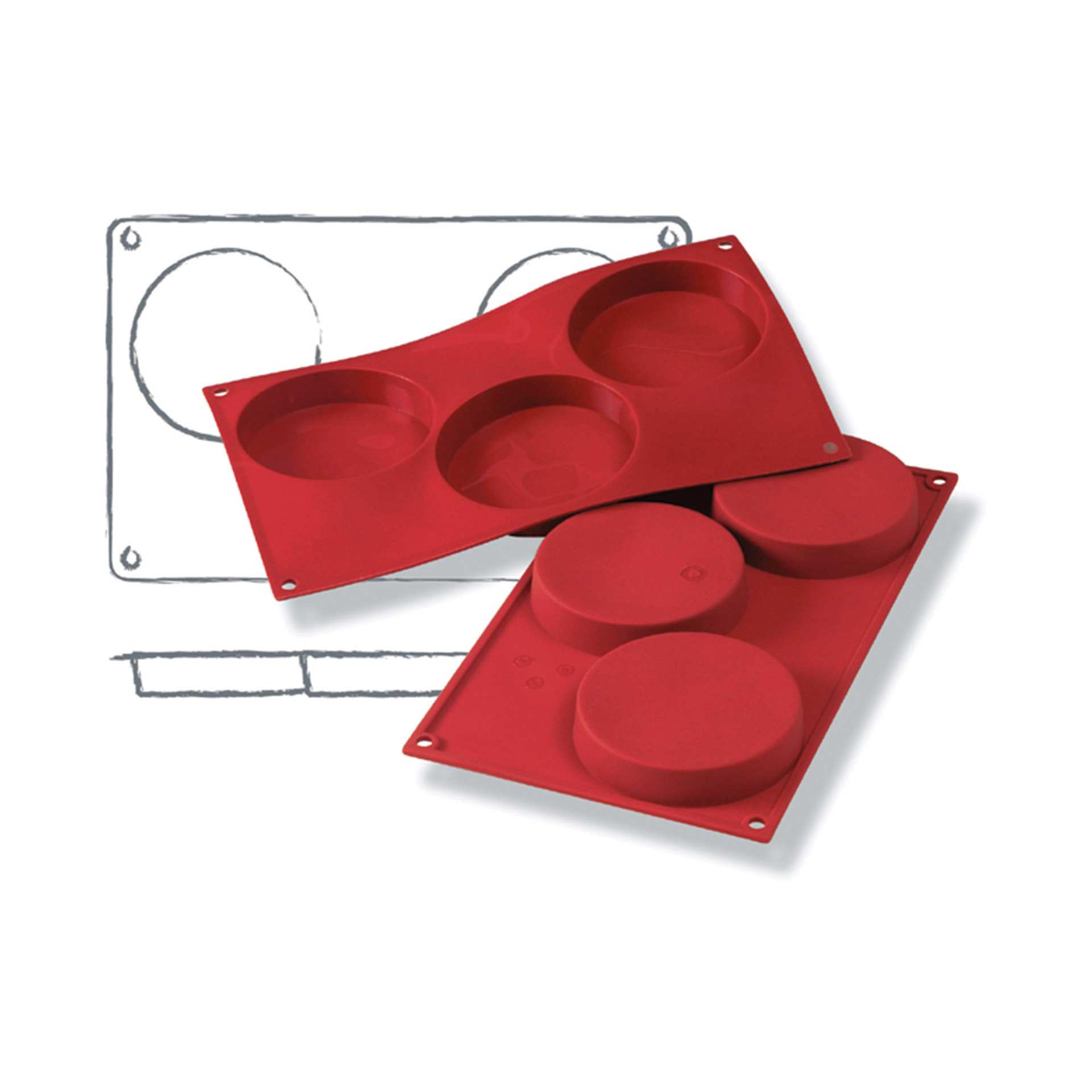 Backformen - Biskuit - Abm. 29,5 x 17,5 x 2,2 cm - Inhalt 3 x 0,14 l - GN 1/3 (325 x 176 mm) - Silikon - 115036-C