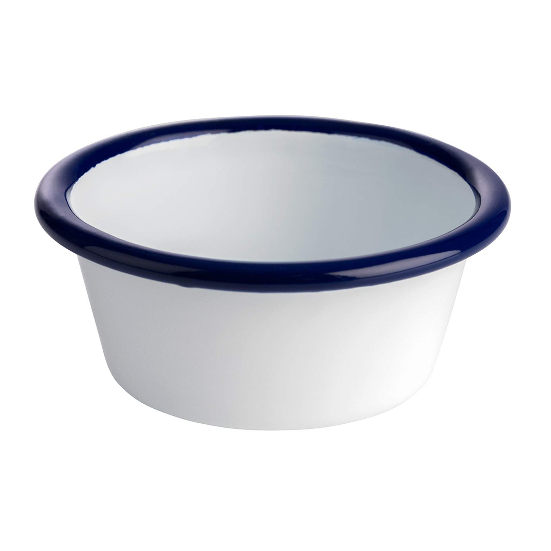 Schale - emaillierter Stahl - Serie Enamelware - weiß / blau - rund - Abm. 3,5 cm - Ø 8,0 cm - Inhalt 0,08 l - Stahl - 40646-B