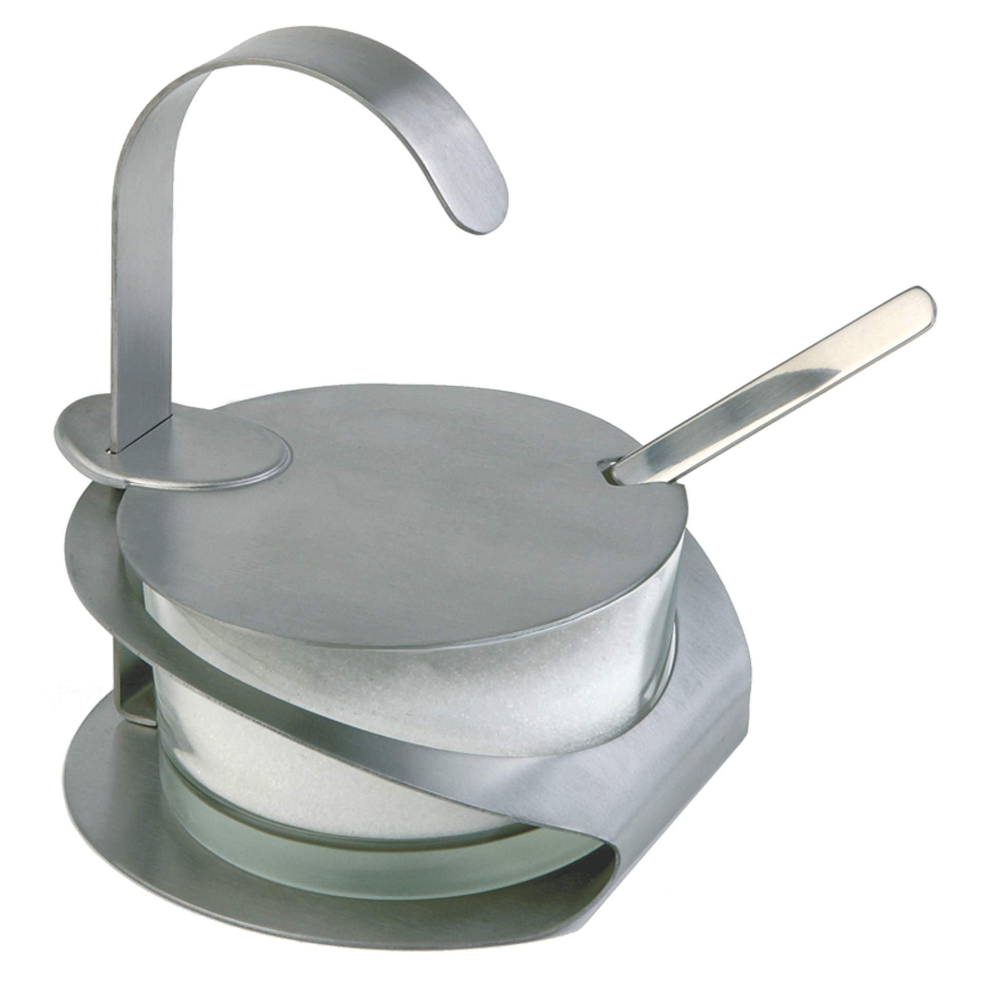 Parmesan-Menage - inlusive Löffel - Serie Pro - matt poliert - rund - Abm. 13,0 cm - Ø 10,5 cm - Edelstahl / Glas - 40482-B