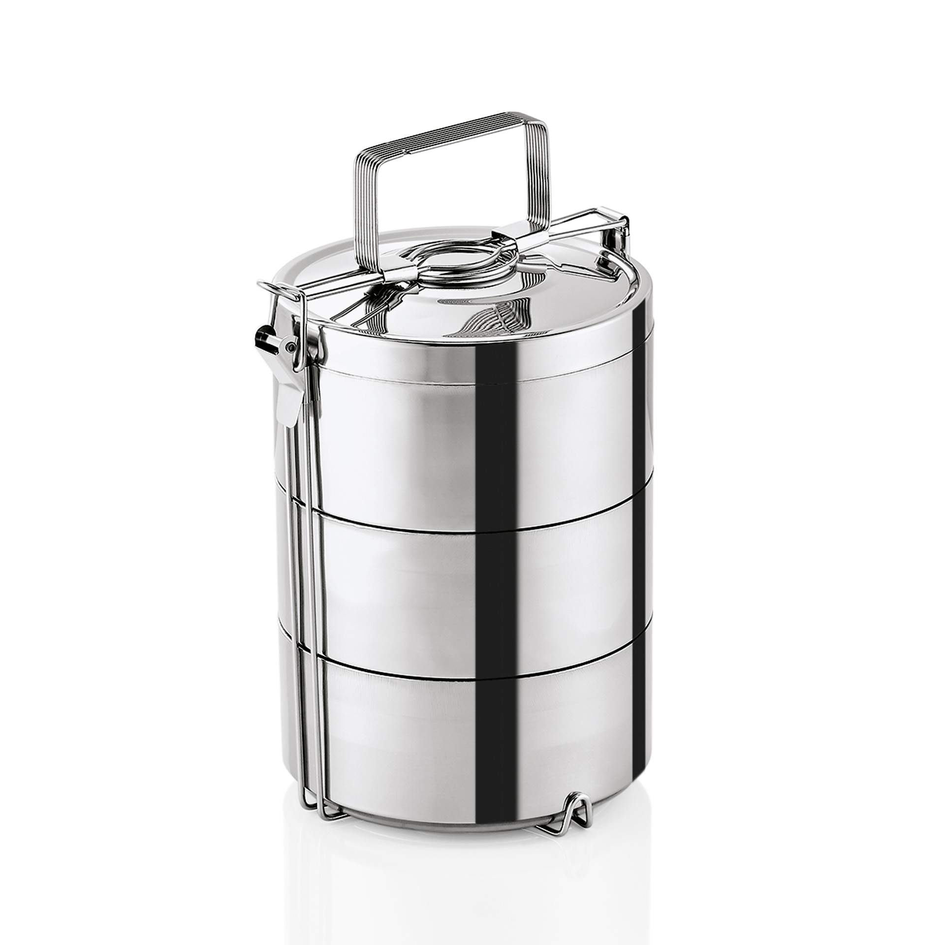 Thermoetagentransportbehälter - 3 Speiseeinsätze je 0,9 ltr. - rund - Abm. 28 cm - Ø 16 cm - Edelstahl - 4702163-A