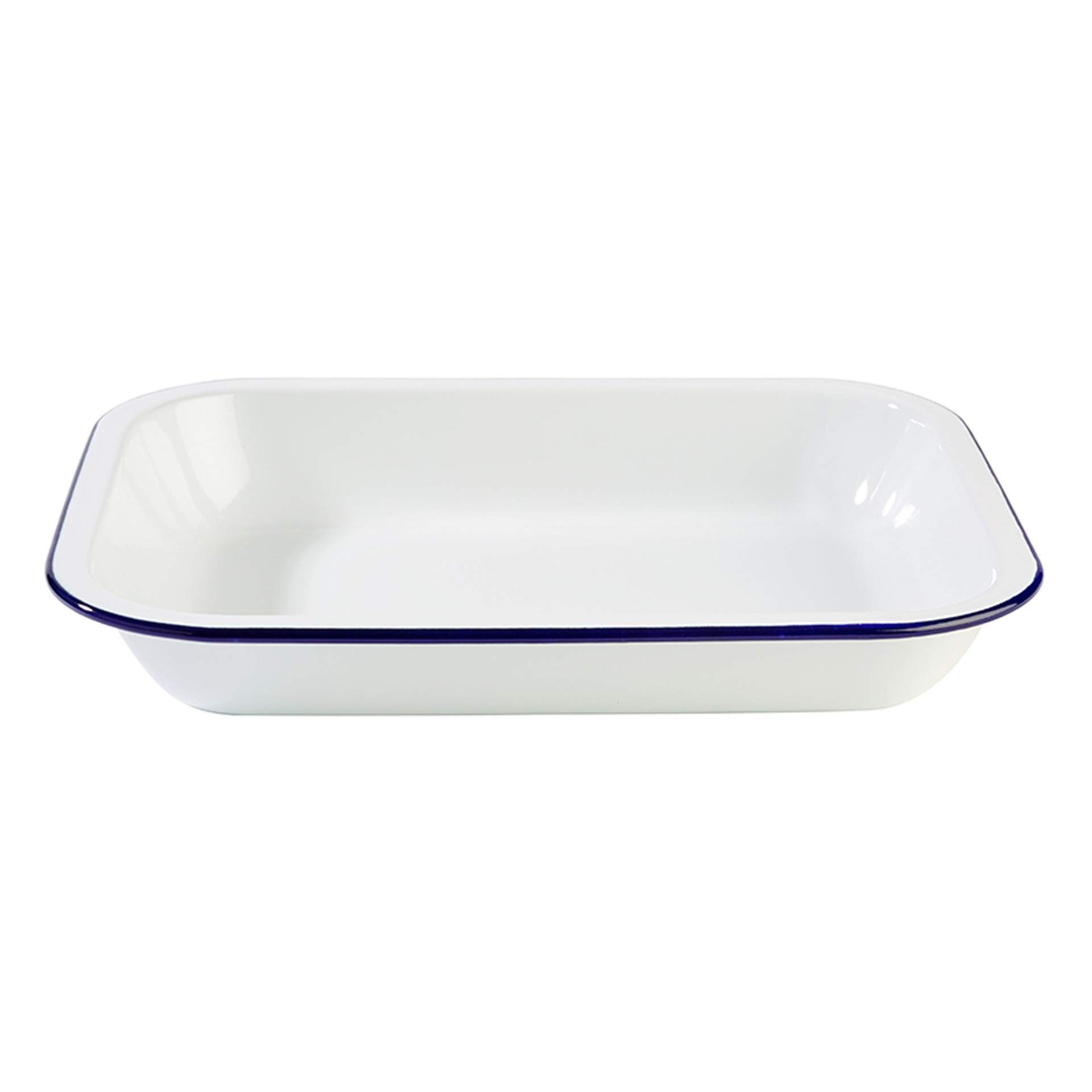 Schale - emaillierter Stahl - Serie Enamelware - weiß / blau - Abm. 28 x 23 x 4,5 cm - Inhalt 1,9 l - Stahl - 40669-B