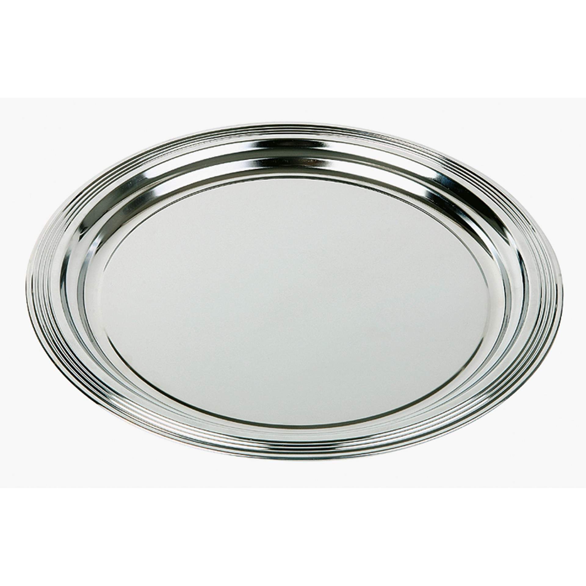Partyplatte - mit Liniendekor - Serie Klassik - verchromt - rund - Abm. 1,5 cm - Ø 35 cm - Metall - 396-B