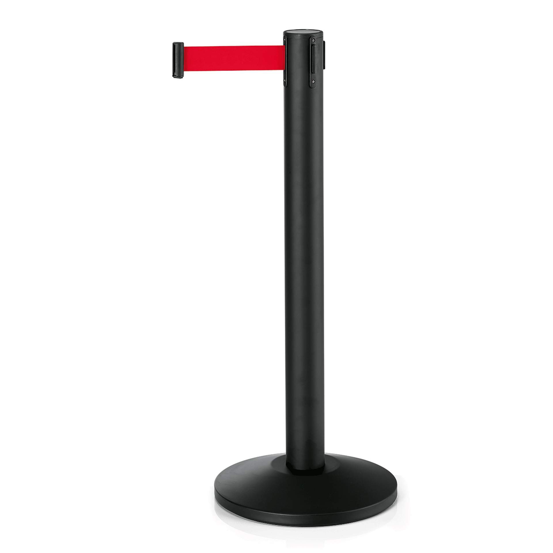 Absperrständer - extra langer Gurt - 4,5 m - rot - Serie BIGflex - schwarze Pulverbeschichtung - Edelstahl - 1215145-A
