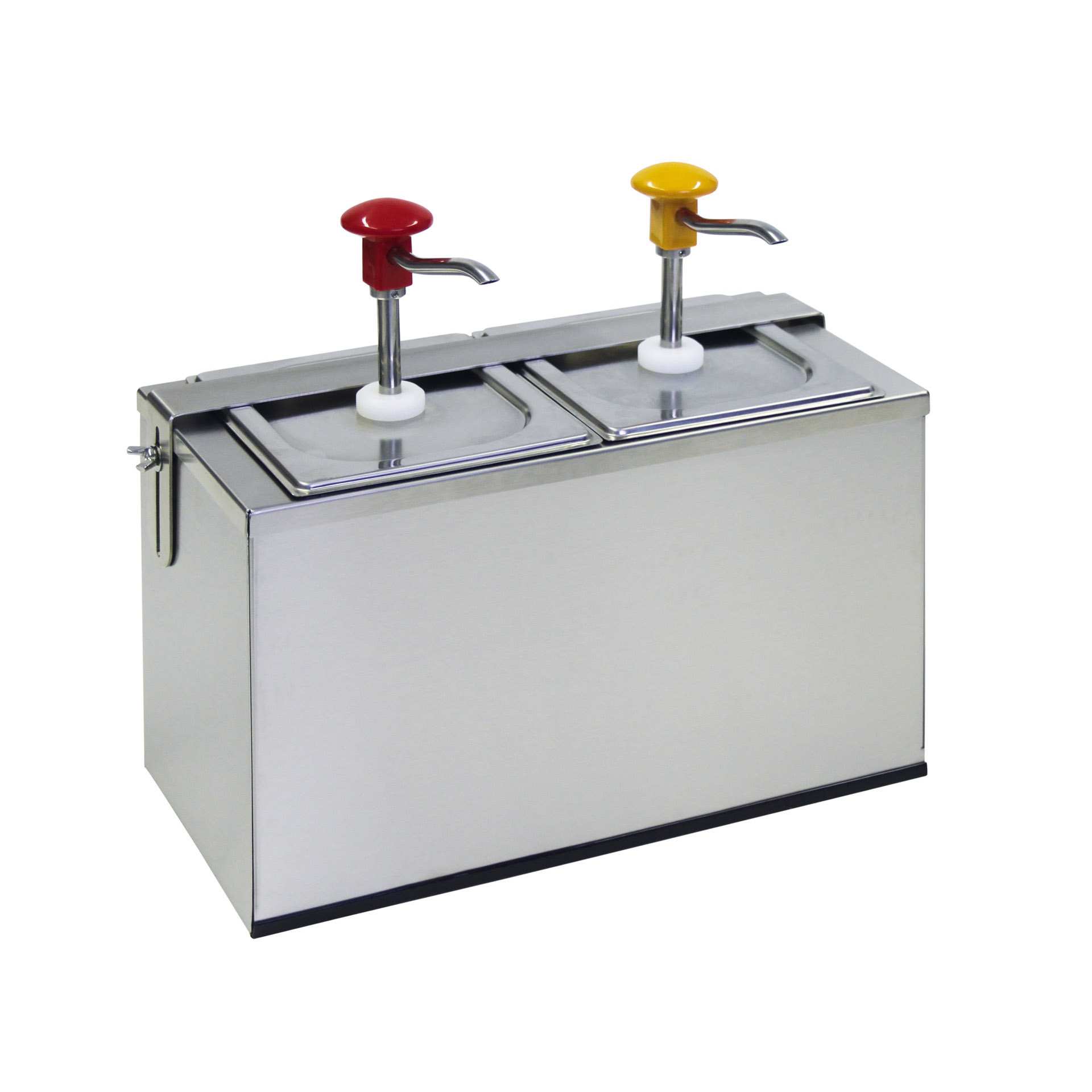Dosierspender - mit Druckknopf - Abm. 18,5 x 42,5 x 37,5 cm - Inhalt 2 x 3,0 l - GN 1/6 (176 x 162 mm) - Edelstahl / PMMA - 152441-C