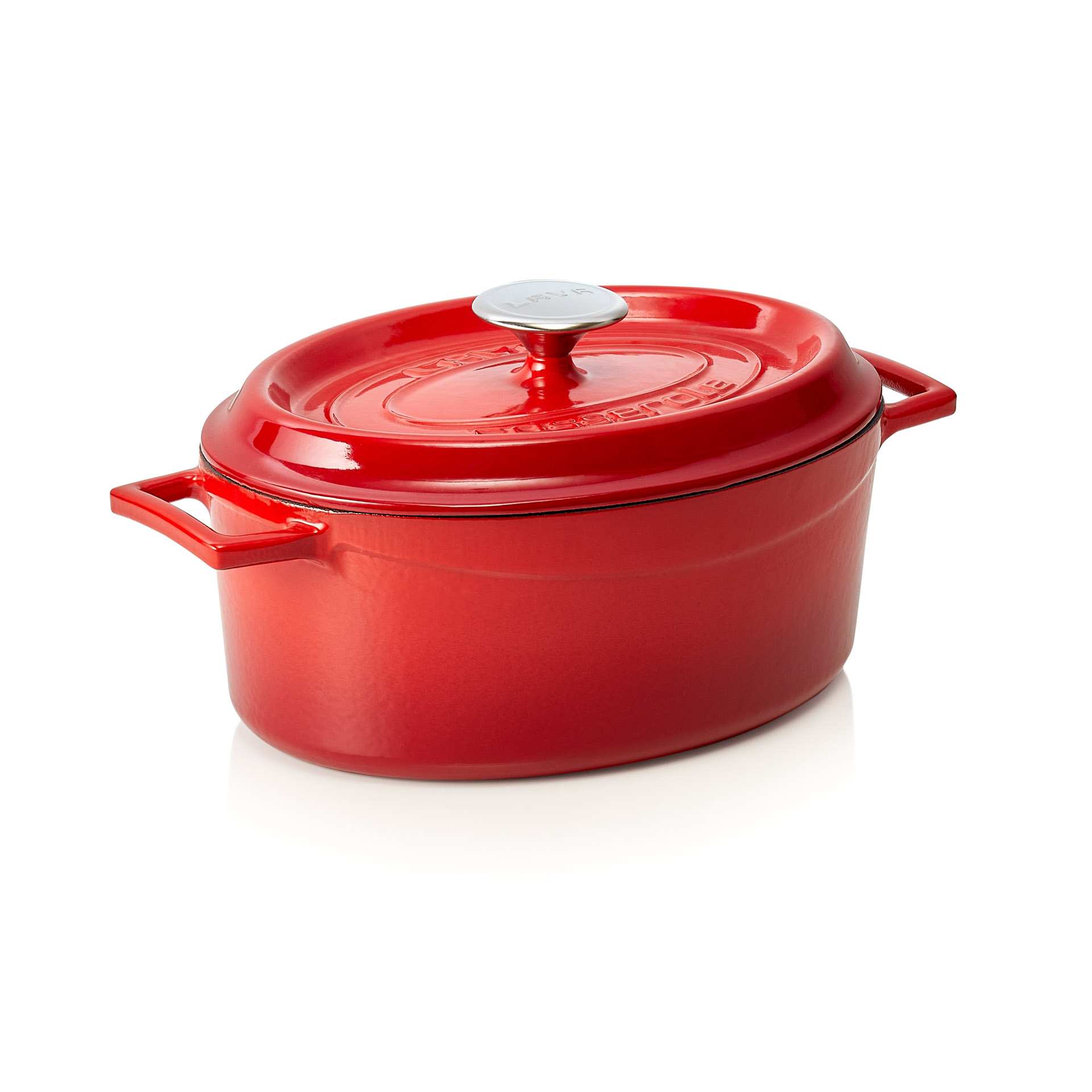 Bräter - mit angegossenen Seitengriffen - Serie Lava - rot - oval - Abm. 28 x 21 x 11 cm - 363800027-A