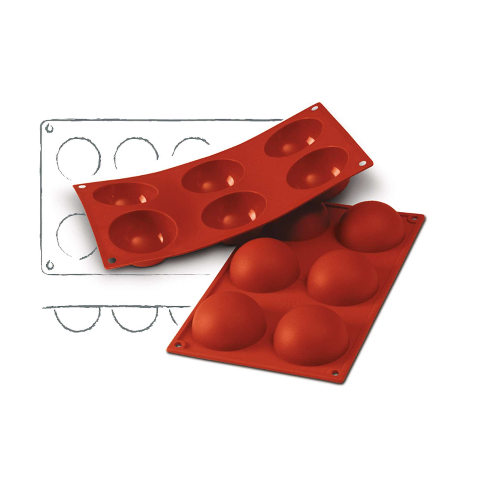 Backform - Halbkugel - Abm. 29,5 x 17,5 x 3,5 cm - Inhalt 6 x 0,08 l - GN 1/3 (325 x 176 mm) - Silikon - 115005-C