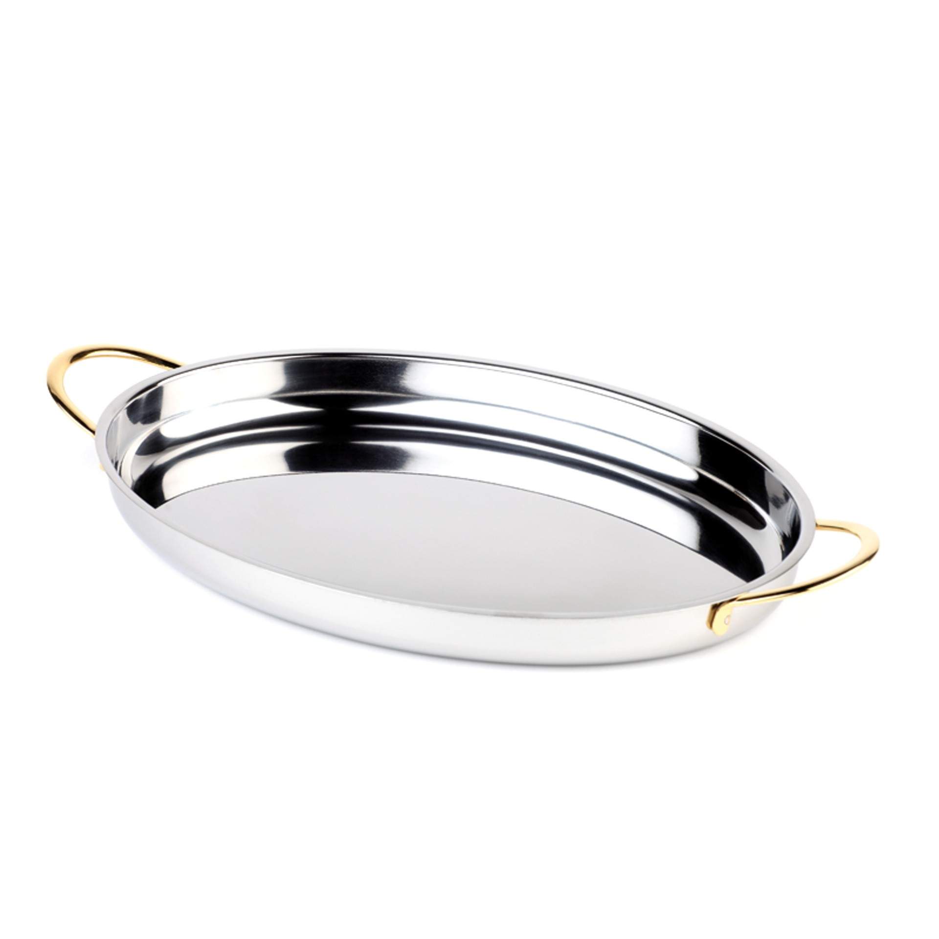 Servier- / Beilagenschale - mit vergoldeten Edelstahl-Griffen - Abm. 26,5 x 19,5 x 3 cm - Inhalt 0,80 l - Edelstahl - 60270-B