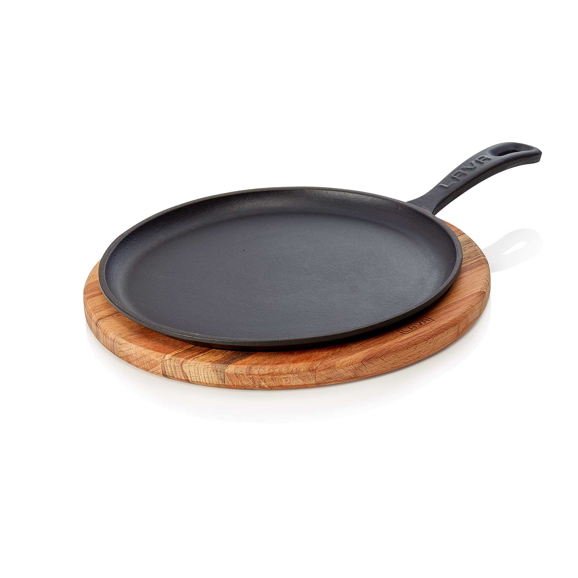 Pizzaservierpfanne - mit Holzuntersetzer und angegossenem Stielgriff - Serie Lava - rund - Höhe 3,0 cm - Ø 26,0 cm - 368003026-A