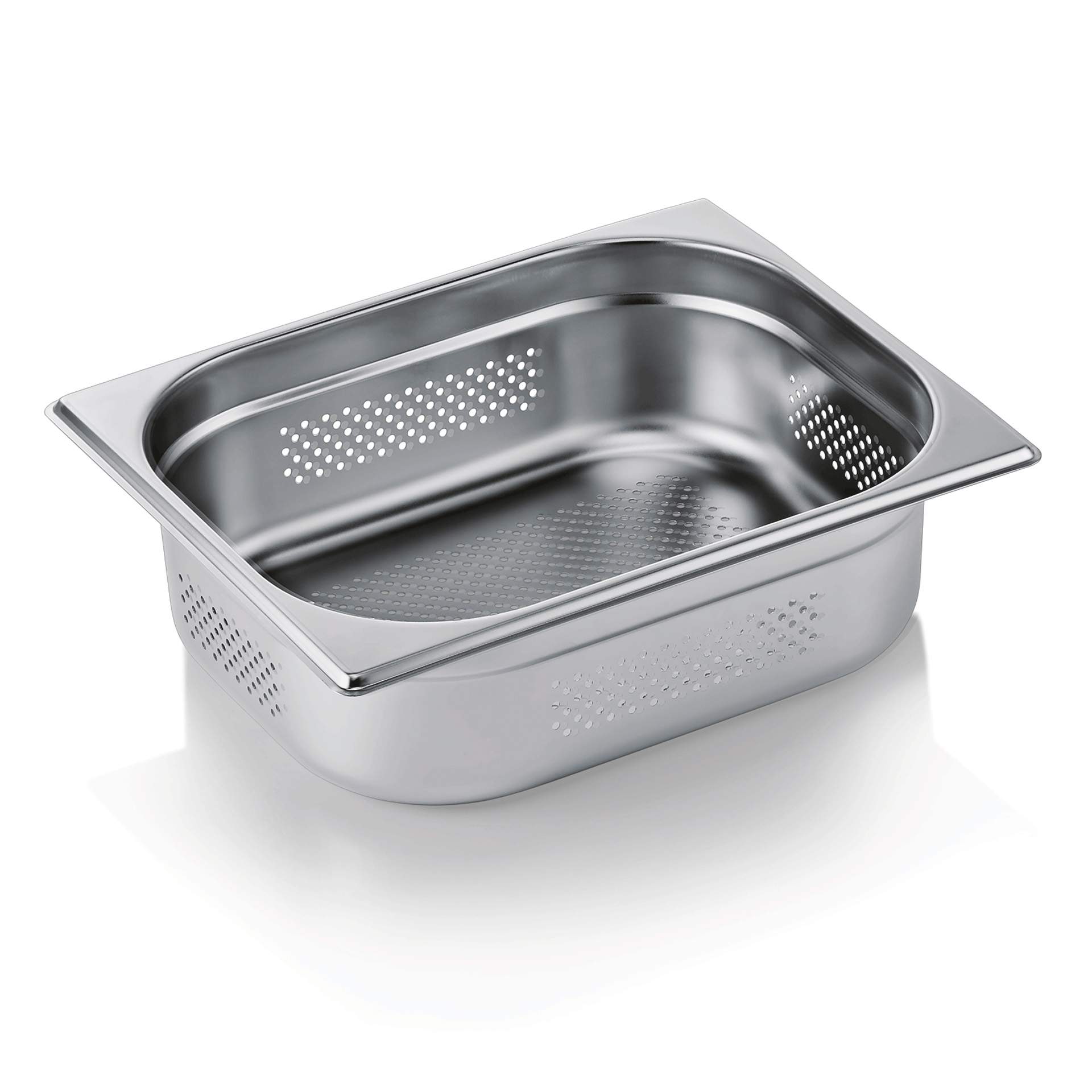 GN-Behälter - GN 1/2 - 100 mm - mit Bodenlochung / Seitenlochung - Serie 71 - Chromnickelstahl - 7112100-A