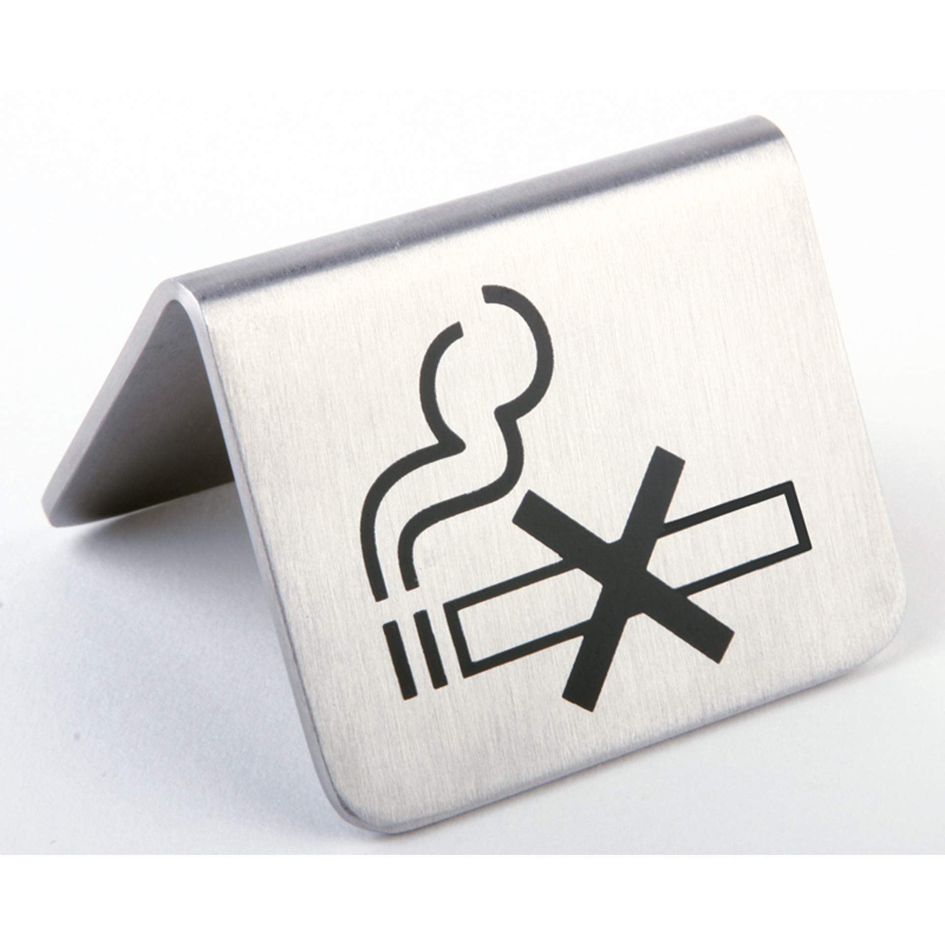 Tischaufsteller - nicht rauchen - matt poliert - Abm. 5,5 x 5 x 3,5 cm - Edelstahl - 572-B