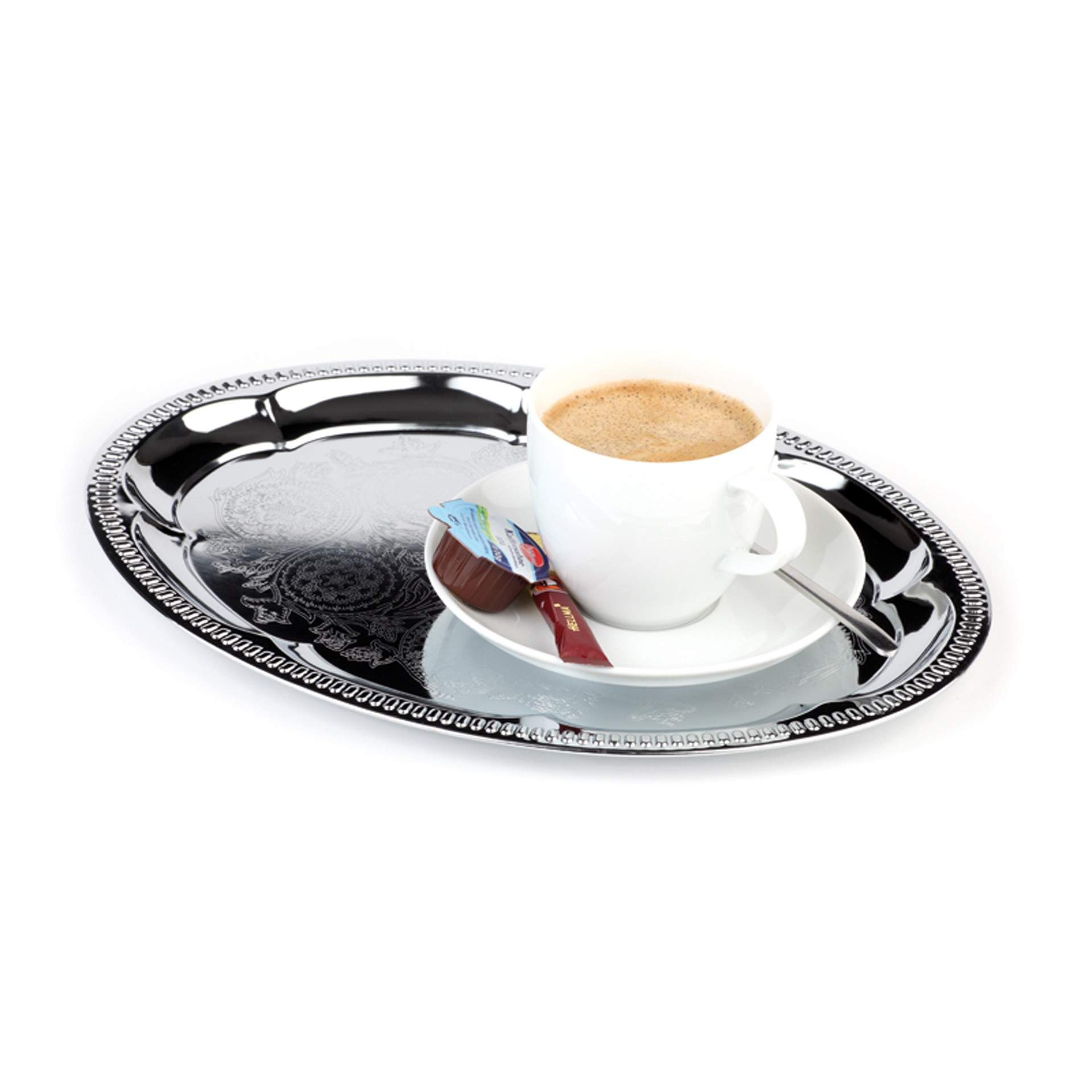 Serviertablett - Innenfläche ziseliert - Serie Kaffeehaus - Abm. 31 x 23 x 1,5 cm - Metall, verchromt - 30114-B